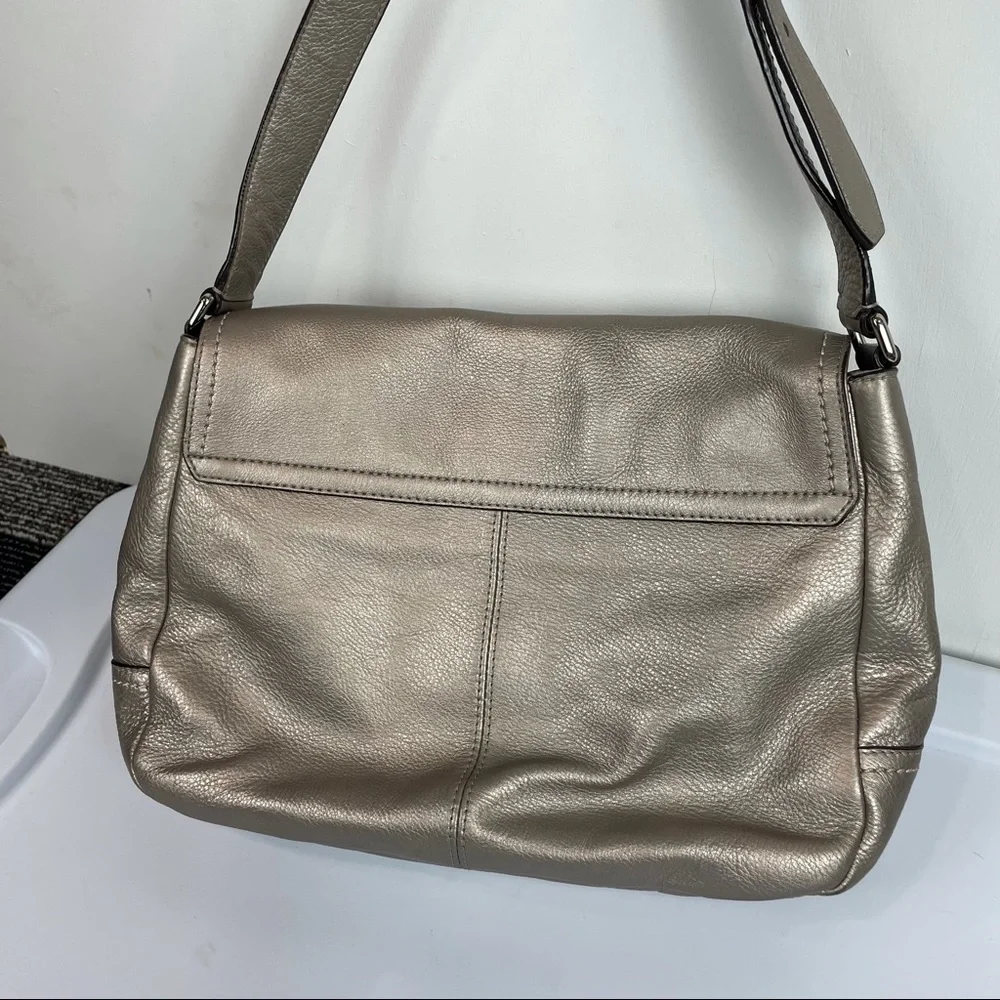 Coach Park Leather Flap Shoulder Bag Metallic Silver
